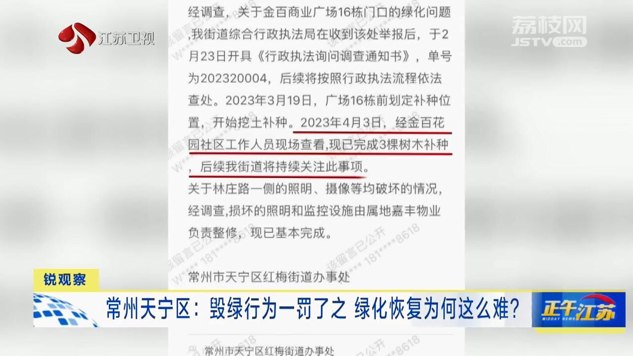火狐电竞锐观察｜常州天宁区：毁绿行为一罚了之 绿化恢复为何这么难？(图2)