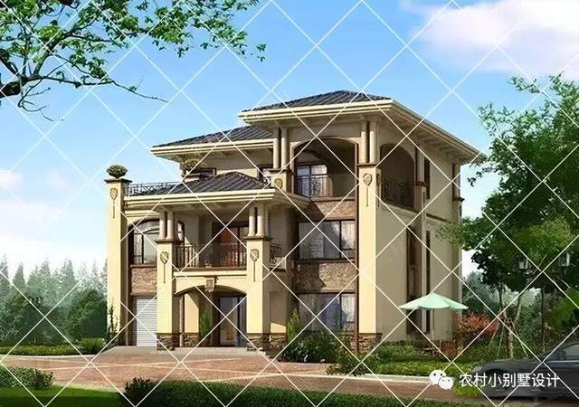 12套三层复式带车库农村别墅设计图三层小别墅自建房带火狐电竞车库(图1)