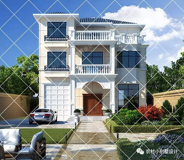 12套三层复式带车库农村别墅设计图三层小别墅自建房带火狐电竞车库(图2)