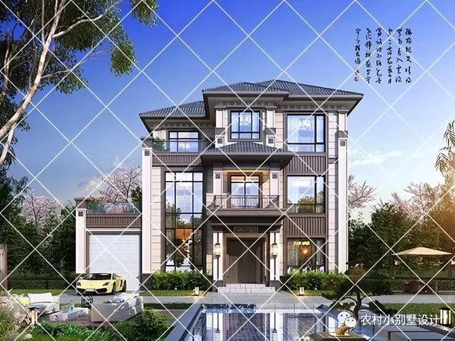 12套三层复式带车库农村别墅设计图三层小别墅自建房带火狐电竞车库(图4)